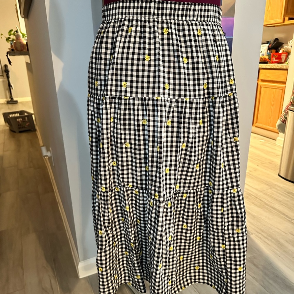 Old Navy black plaid with yellow flowers
